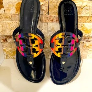 Tory Burch Miller Navy Rainbow Sandals.